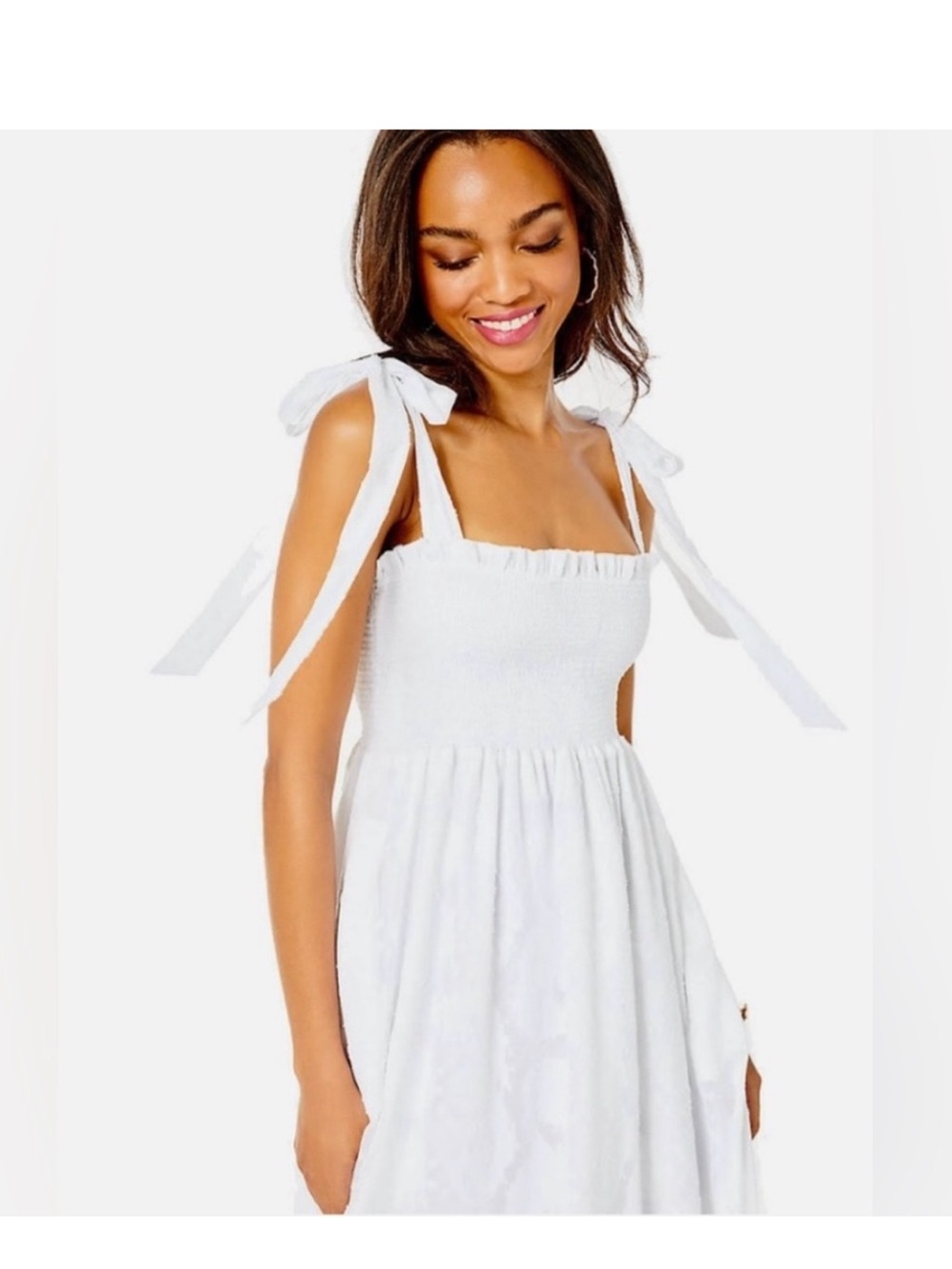 Lilly Pulitzer Riviera White Smocked Tie-Shoulder Sundress Woman’s Size Small